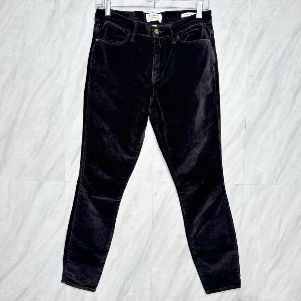 Frame Denim Jet Black Velvet Skinny Jeans 28